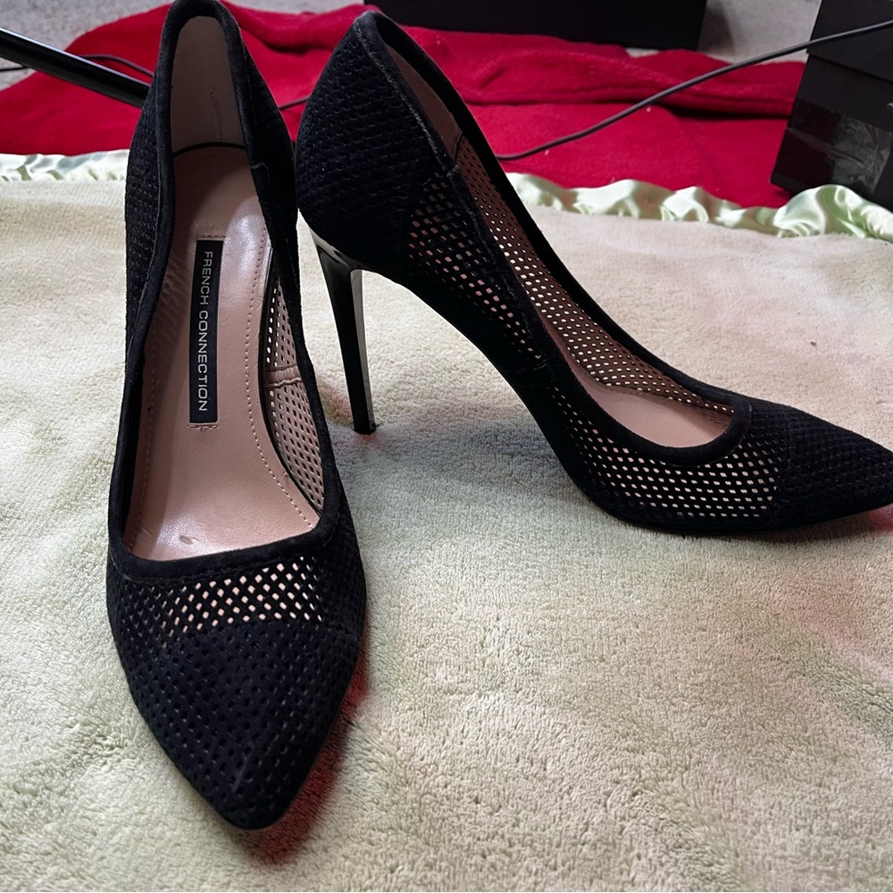 French Connection Black Stiletto Heels with Mesh Design